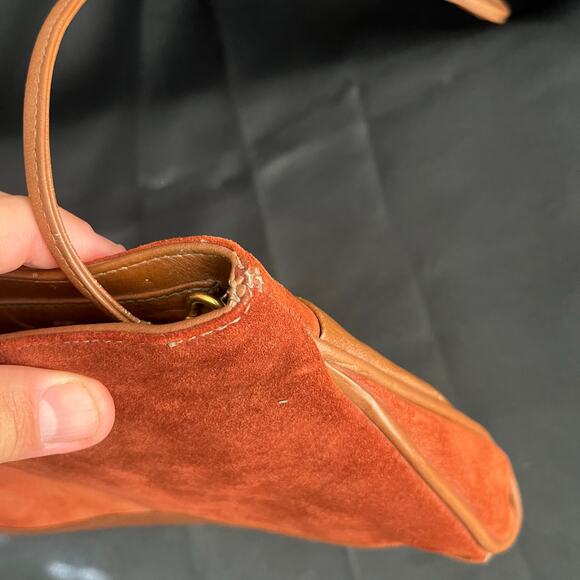 Vintage Tiberon Leathers Brown Suede & Leather Crossbody Purse Made in USA Bow - Picture 8 of 8